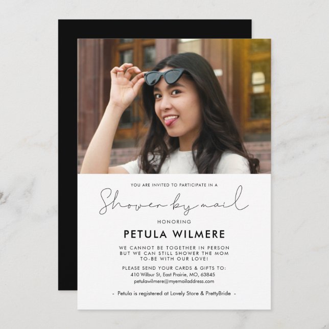 Minimalistisk handskriven dusch med e-post inbjudningar (Fram/baksida)