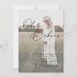 Minimalistisk handskriven foto-hjärt-babydusch inbjudningar