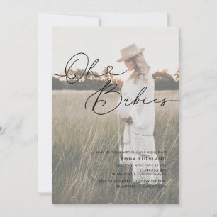 Minimalistisk handskriven foto-hjärt-babydusch inbjudningar