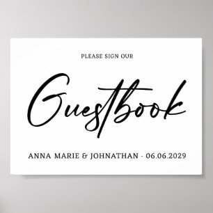 Minimalistisk handskriven gästbok vigselskylt poster