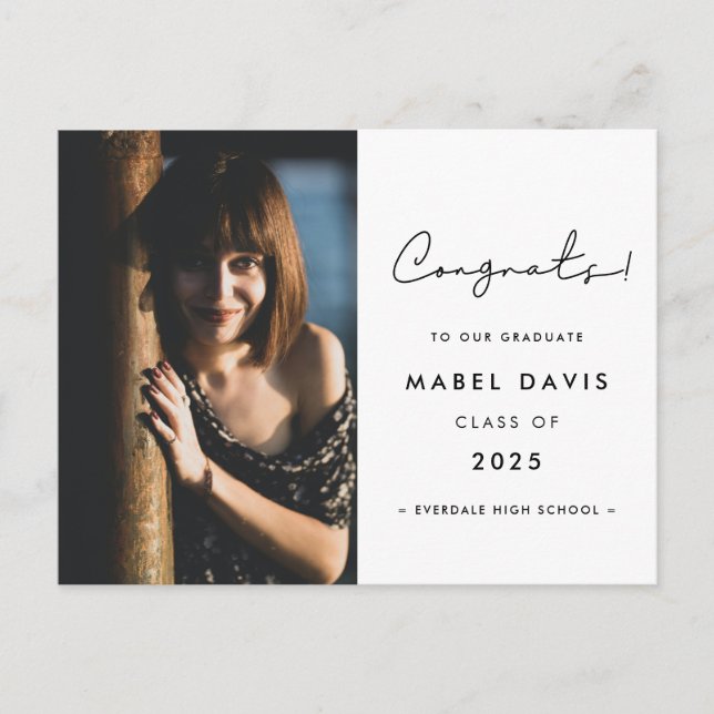 Minimalistisk handskriven Grattis foto Vykort (Framsida)