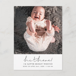 Minimalistisk handskriven Hi där nyfödd bebis-foto Vykort