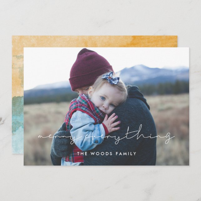 Minimalistisk handskriven merry-allt-foto julkort (Fram/baksida)