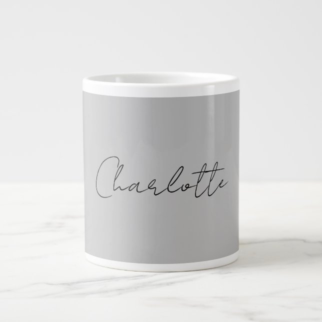 Minimalistisk handskriven Namn Grått Jumbo Mugg (Framsidan)