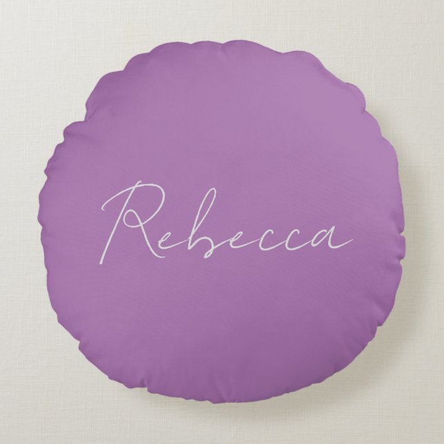 Minimalistisk, handskriven Namn Lavender-Rosa Rund Kudde (Framsidan)