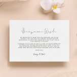 Minimalistisk, handskriven önskan från Honeymoon Tilläggskort<br><div class="desc">Välj en minimalistisk kalligrafi för ditt bröllop-kontor. Modern och slående,  det kommer att ge kostym alla era behov. Du kan enkelt ändra färg eller bakgrunden genom att ändra anpassadet.</div>