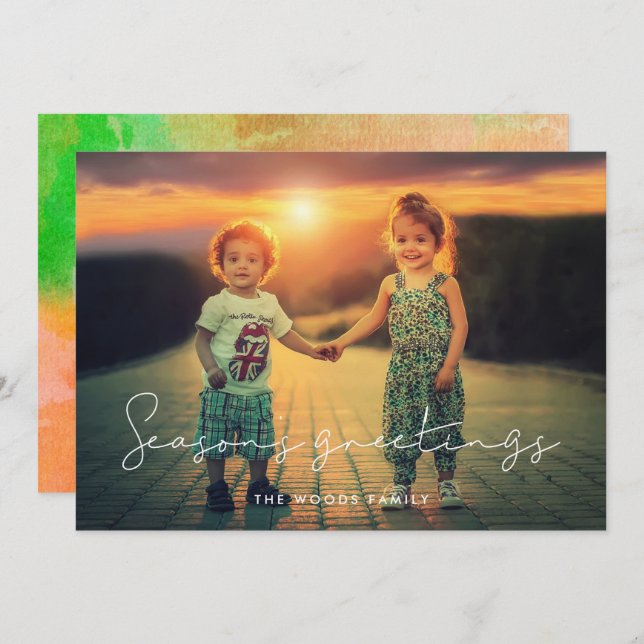 Minimalistisk handskriven säsongsfoto julkort (Fram/baksida)