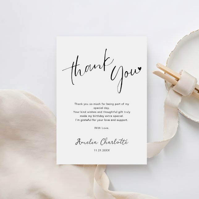 Minimalistisk handskriven skrift Heart Birthday Tack Kort (Skapare uppladdad)