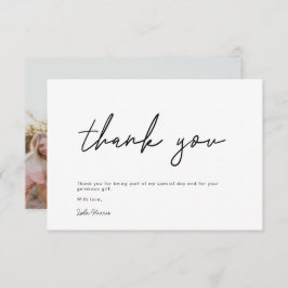 Minimalistisk handskriven svart bröllopsdusch tack kort