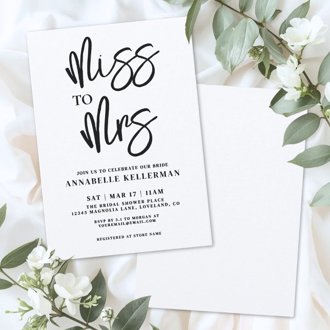 Minimalistisk handskriven svart script bröllopsdus inbjudningar (Minimalist Handwritten Black Script Bridal Shower Invitation)