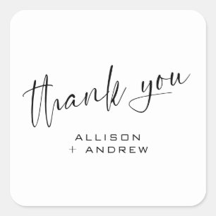 Minimalistisk handskriven Tack-etikett för Bröllop Fyrkantigt Klistermärke