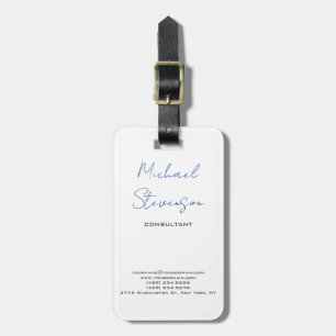 Minimalistisk handskriven trendig Blue White Bagagebricka