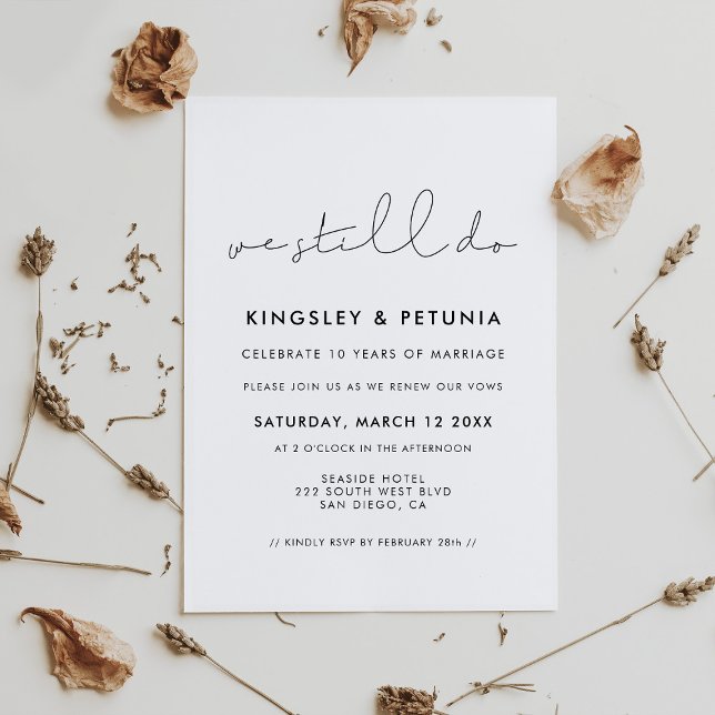 Minimalistisk handskriven Vi gör fortfarande Vow-f Inbjudningar (Minimalist handwritten We still do Vow renewal Invitation)