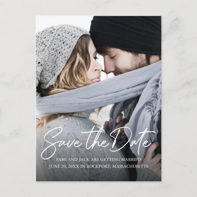 Minimalistisk handskriven vit kalligrafi foto meddelande vykort (Framsida)