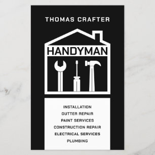 Minimalistisk handyman, svart och vitt flygblad