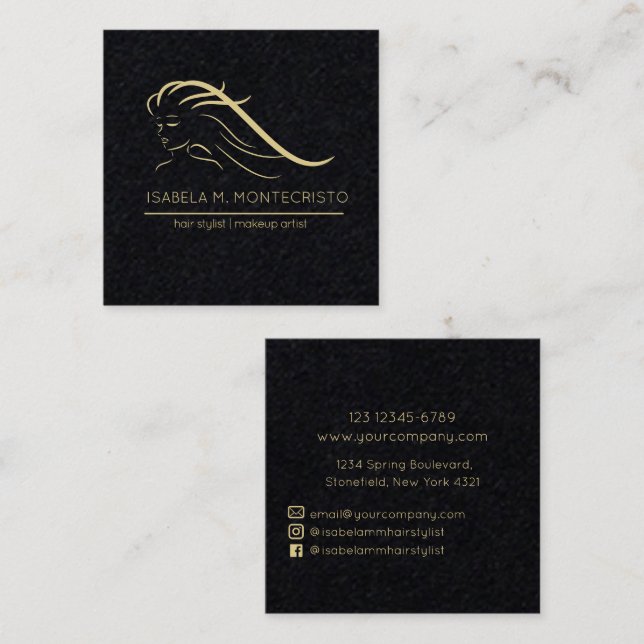 Minimalistisk hårstylist fyrkantigt visitkort (Fram/baksida)