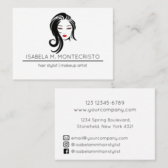 Minimalistisk hårstylist visitkort (Fram/baksida)