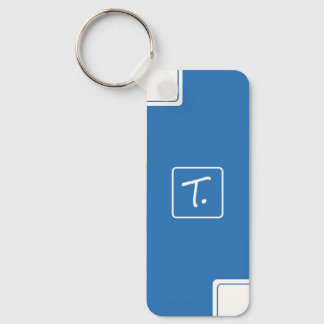 Minimalistisk havsblå med vit monogram nyckelring