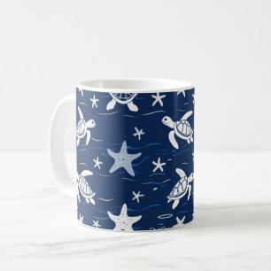 Minimalistisk havssköldpadda och Starfish Mönster Kaffemugg