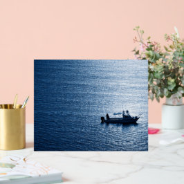 Minimalistisk Havsväggkonst Fiskare Blå