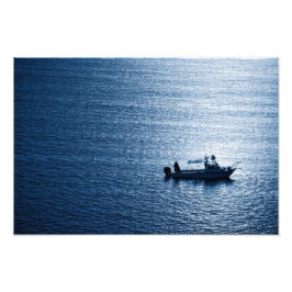 Minimalistisk havsväggkonst Fiskare Blå Fototryck