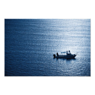 Minimalistisk havsväggkonst Fiskare Blå Fototryck