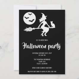 Minimalistisk häxa svart och vit Halloween-fest Inbjudningar