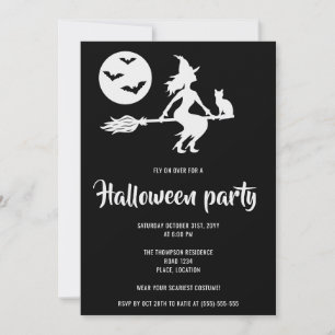 Minimalistisk häxa svart och vit Halloween-fest Inbjudningar
