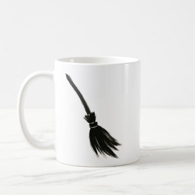 Minimalistisk Häxkvast – Tuschteckning på  Kaffemugg (Vänster)
