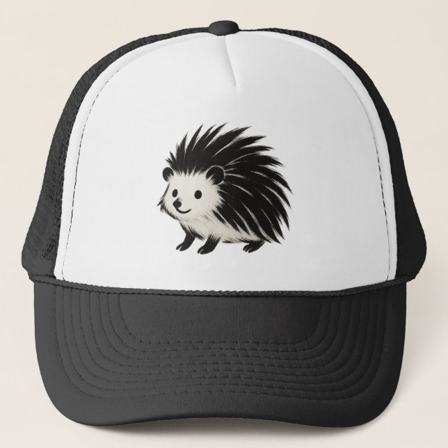Minimalistisk Hedgehog - Svart Bläck-djurdesign på Keps (Framsida)