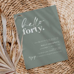 Minimalistisk Hej 40 Födelsedagsfester Inbjudningar<br><div class="desc">Denna minimalistiska typografi med 40-årsdagen av festinbjudan är perfekt för en modern födelsedagsfest. Den enkla designen har contemporaryns hej i skriptteckensnitt på sidbakgrunden. Anpassade i alla färg. Behålla designen minimal och elegant, som den är, eller anpassa den genom att lägga till egna bilder och teckningar. Om du vill göra en...</div>