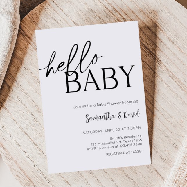 Minimalistisk Hej Baby Modern Baby Shower Inbjudningar (Boho White Minimalist Baby Shower Invitation)