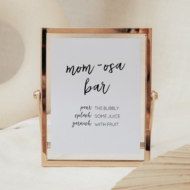 Minimalistisk Hej Baby Modern Mamma Osa Pub Poster (Boho White Minimalist Baby Shower Mom Osa Bar Sign)