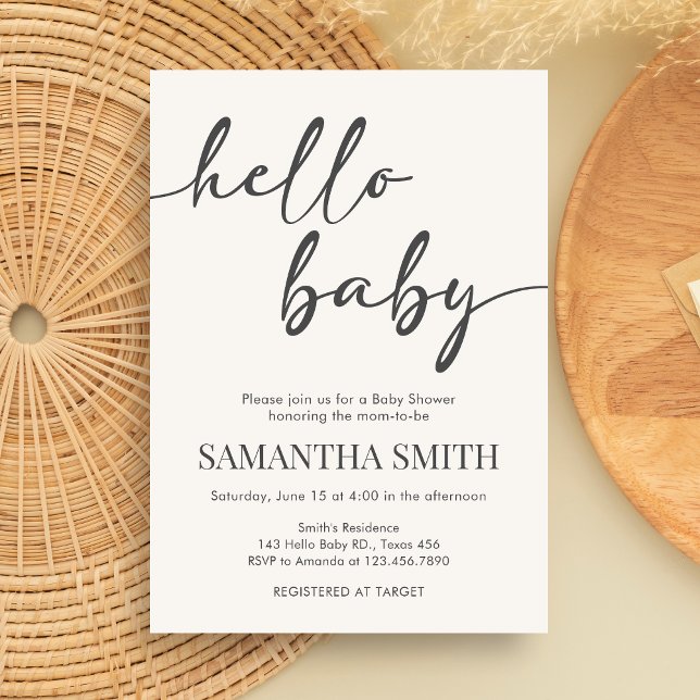 Minimalistisk Hej Bebis Baby Shower Inbjudningar (Hello Baby Baby Shower Invitation)