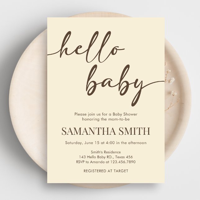Minimalistisk Hej Bebis Baby Shower Inbjudningar (Minimalist Hello Baby Shower Invitation)
