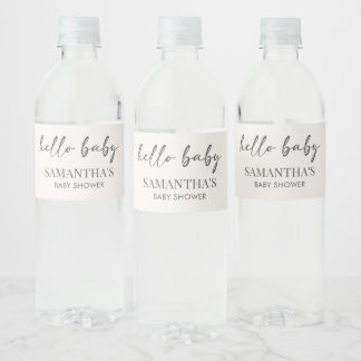 Minimalistisk Hej Bebis Baby Shower Vattenflaskor Etikett