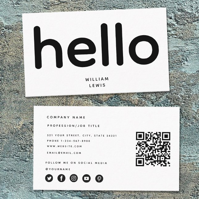 Minimalistisk Hej-medieikoner för QR-kod Social Visitkort (Skapare uppladdad)