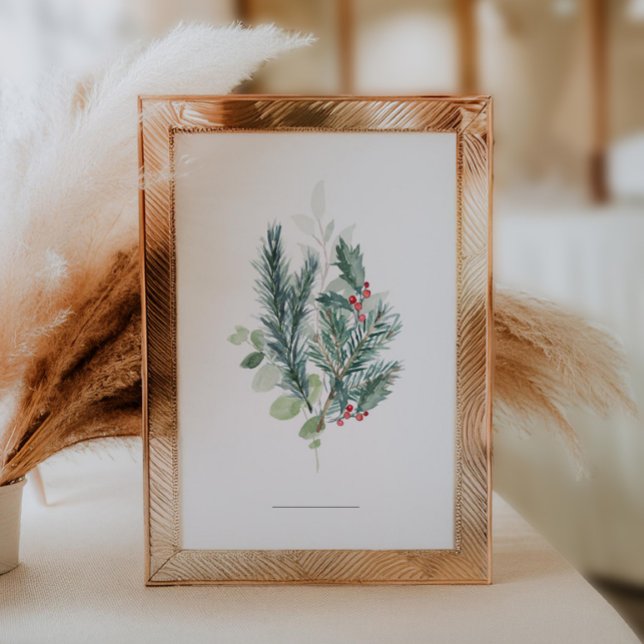 Minimalistisk Helgdag Bröllop Evergreen Gren Bordsnummer (Skapare uppladdad)