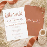 Minimalistisk Hello World Baby Shower Terracotta