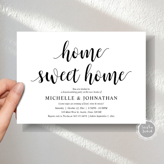 Minimalistisk Hemma Hos Mig Inflyttningsfest Inbjudningar (Minimalist Home Sweet Home Modern Housewarming Party Invitation Card in Black and white)