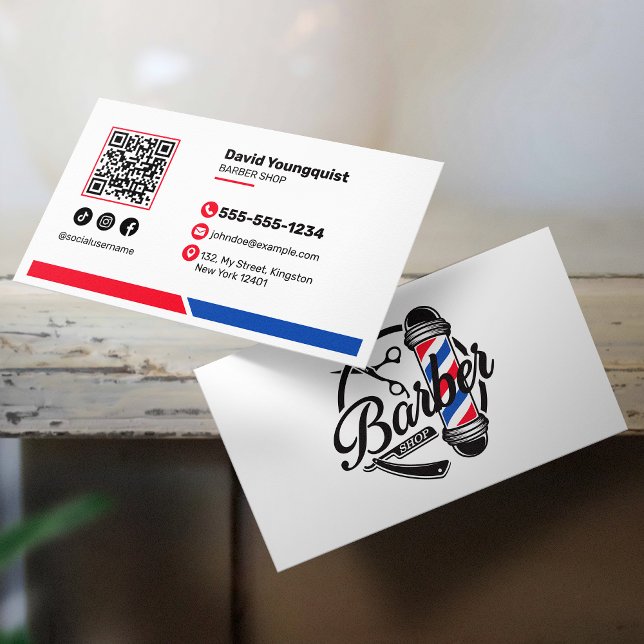 Minimalistisk herrfrisörsalong Sociala medier QR-k Visitkort (Skapare uppladdad)