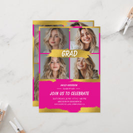 Minimalistisk het rosa guld 4Foto examensfest  Inbjudningar