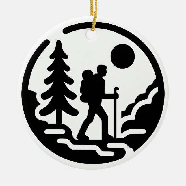Minimalistisk Hiker Silhouette - natur liggande Julgransprydnad Keramik (Framsidan)