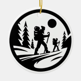 Minimalistisk Hiking Silhouette - svartvitt Julgransprydnad Keramik