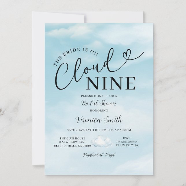 Minimalistisk himmelblå Cloud Nine bröllopsduschte Inbjudningar (Framsida)