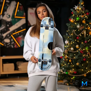 Minimalistisk himmelblå och svart geometrisk skate mini skateboard bräda 18,5 cm