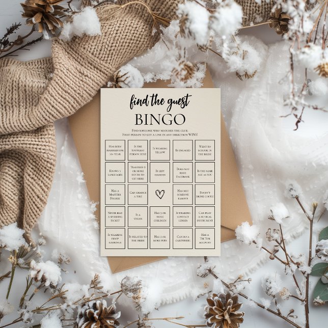 Minimalistisk Hitta Gästen Bröllopsbingo Spelkort Inbjudningar (Skapare uppladdad)