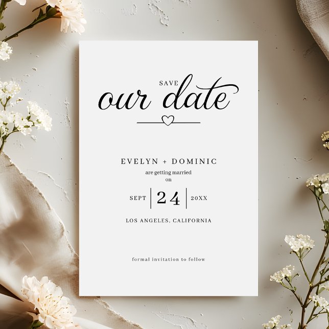 Minimalistisk hjärt-typografi Elegant bröllop Spara Datumet (Skapare uppladdad)