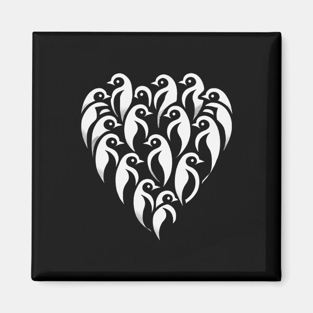 Minimalistisk hjärtformad pingvinsgruppdesign för magnet (Framsidan)