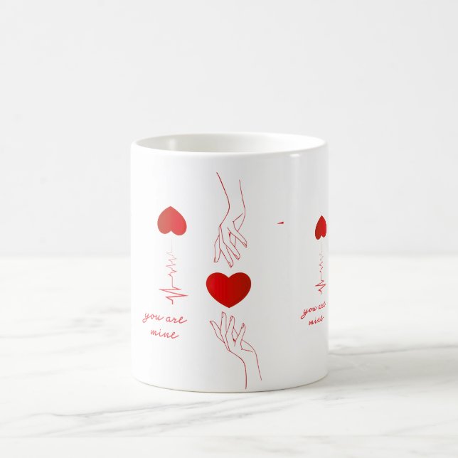 Minimalistisk hjärtslag och händer Kärleksmugg – R Kaffemugg (Center)